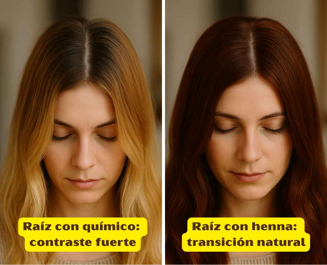 Comparación del efecto raíz entre tinte químico y henna vegetal en el crecimiento del cabello