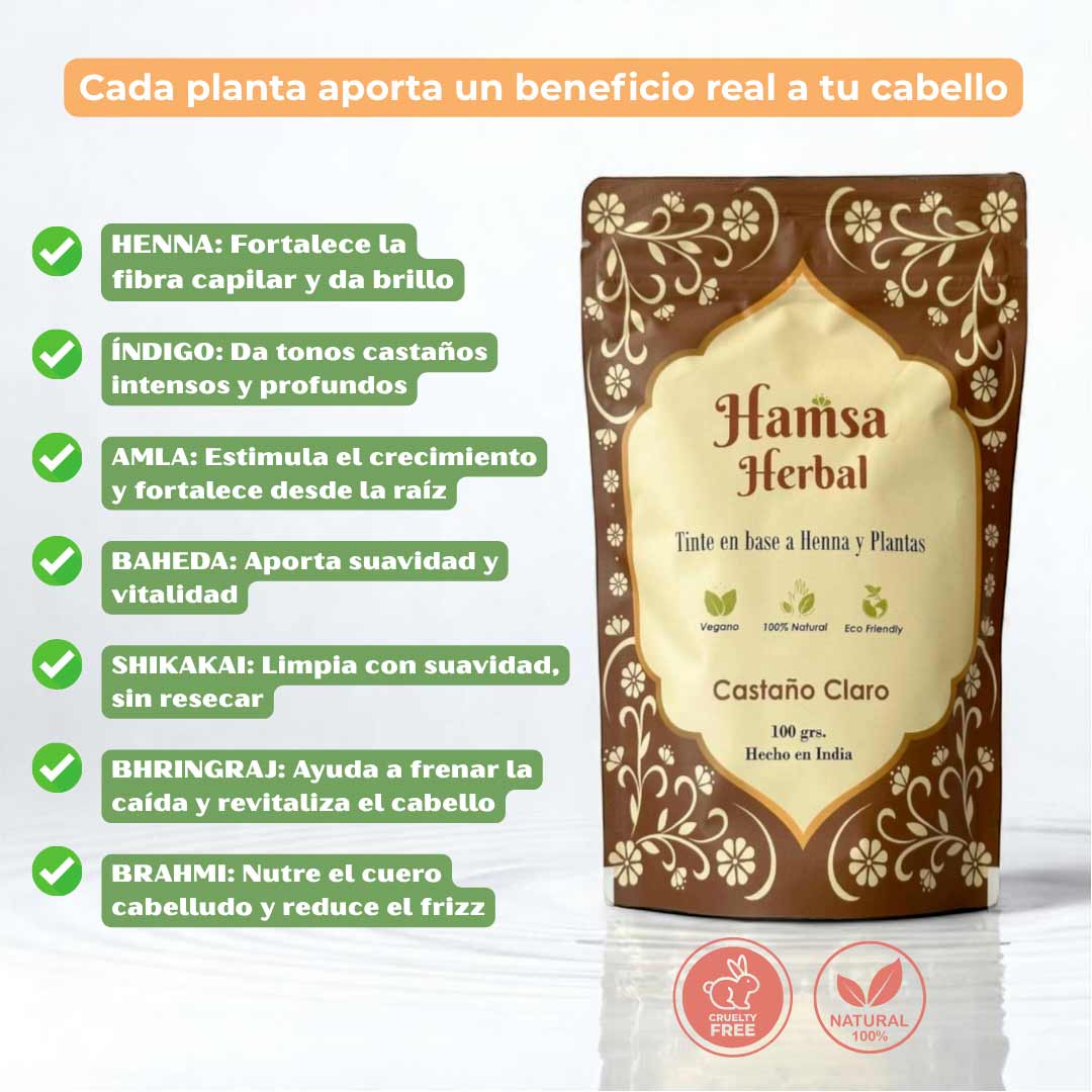 Tinte 100% Natural Hamsa Herbal (Tono Castaño Claro)