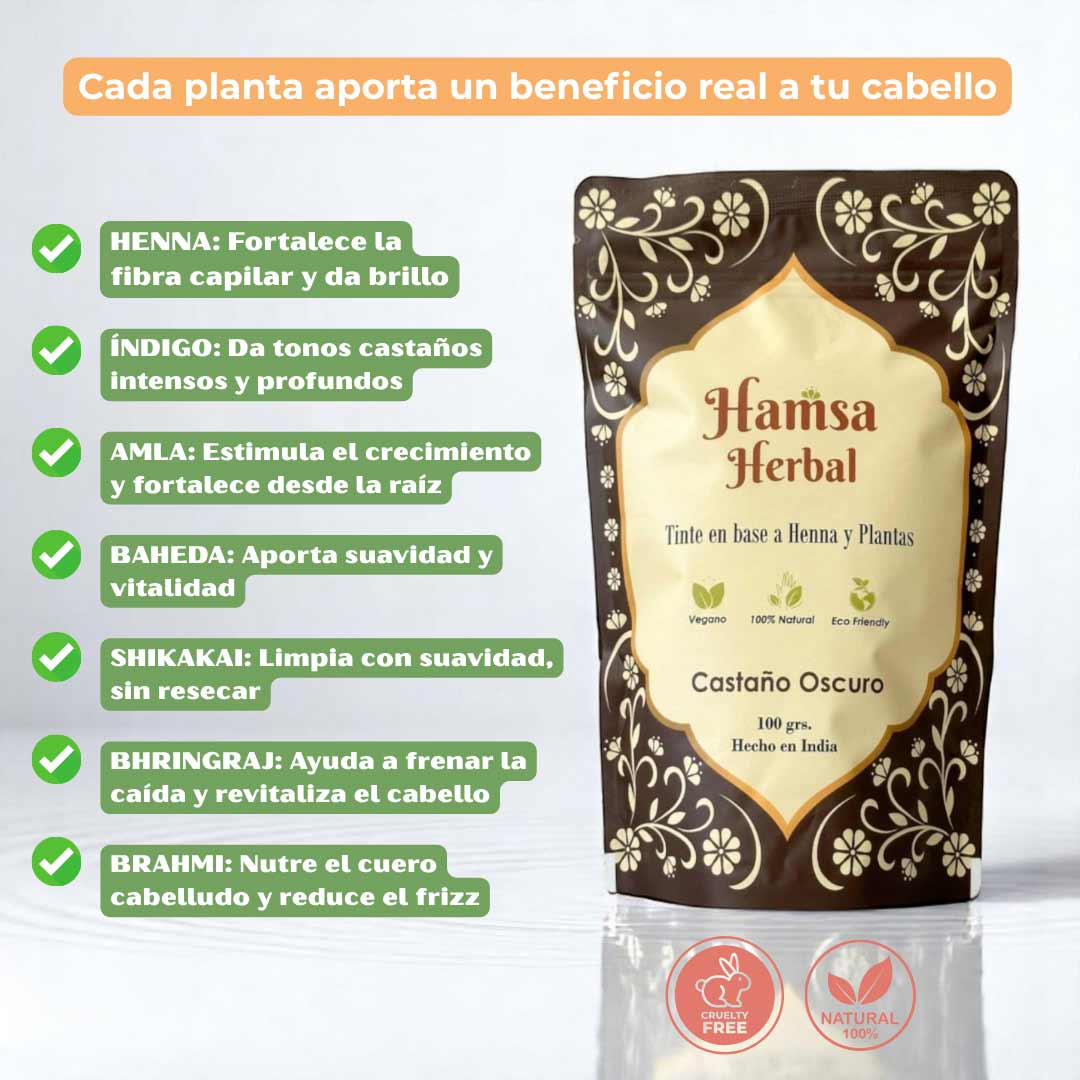 Tinte 100% Natural Hamsa Herbal (Tono Castaño Oscuro)